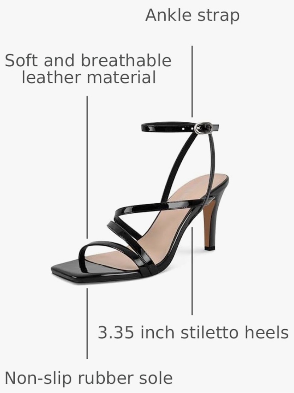 Piniko Strappy High Heel Ankle Square Open Toe Heels Sz 10 Women Long - Picture 8 of 8